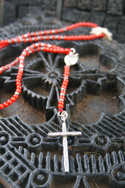 Chan Luu Red Coral and Silver Rosary Necklace