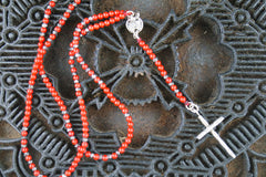 Chan Luu Red Coral and Silver Rosary Necklace