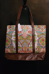 James Coviello Print and Leather Tote Bag