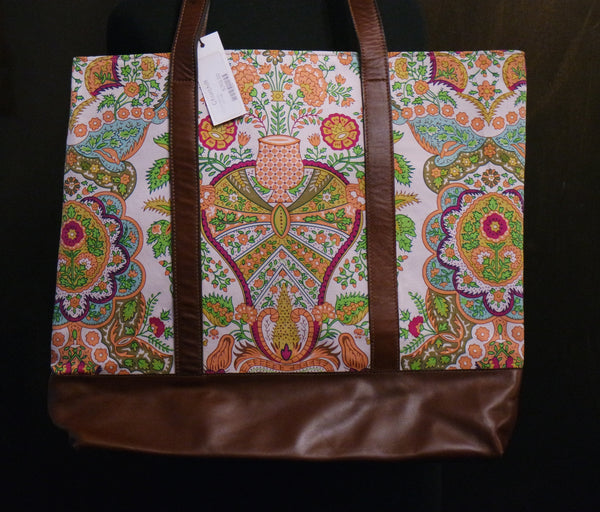 James Coviello Print and Leather Tote Bag