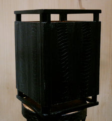 R & Y Augousti Paris Black Ostrich Skin Wastebasket--Mahogany Lined