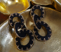 Roni Blanshay Multi Circle Drop Earring in Black Mesh and Gold Crystals