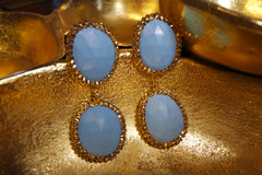 Roni Blanshay Two Drop Turquoise Slice Earring with Gold Crystals