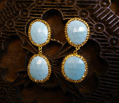 Roni Blanshay Two Drop Turquoise Slice Earring with Gold Crystals