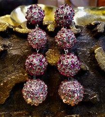 Roni Blanshay Cascading Mesh Crystal Ball Earrings in Fuschia