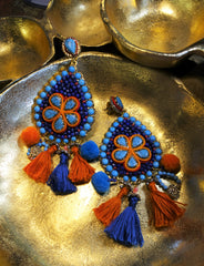 Roni Blanshay Turquoise Drop Earrings with Tassels and Pompoms