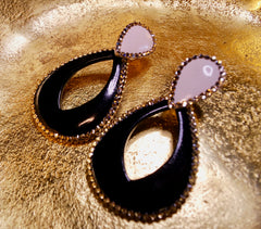 Roni Blanshay Open Teardrop Chandelier Earring in Black and White Enamel