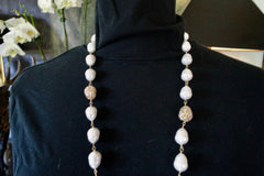 Roni Blanshay Champagne Pearl Necklace with Golden Swarovski Crystal Beads