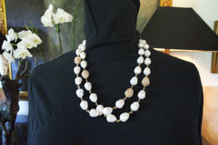 Roni Blanshay Champagne Pearl Necklace with Golden Swarovski Crystal Beads