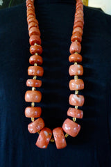Churchill Private Label Necklace of Rare Coral Beads with 18K/22K Yellow Gold