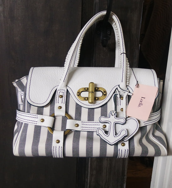 Luella "Stevie" Canvas Striped and Leather Handbag