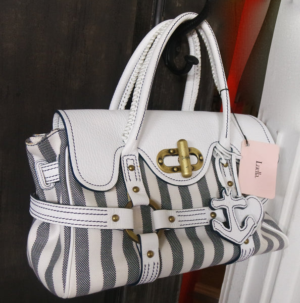 Luella "Stevie" Canvas Striped and Leather Handbag