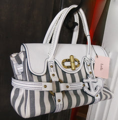 Luella "Stevie" Canvas Striped and Leather Handbag