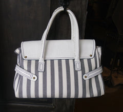 Luella "Stevie" Canvas Striped and Leather Handbag