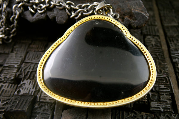 Jolie Altman Carved Obsidian Buddha Necklace in Sterling, 18K Gold, and Diamonds. One of a Kind