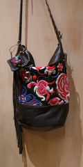 J.P. and Mattie H'mong Tribe Vintage Fabric and Leather Shoulderbag with Fringe