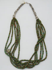 Southwestern Green Turquoise 6 Strand Necklace with Sterling Beads