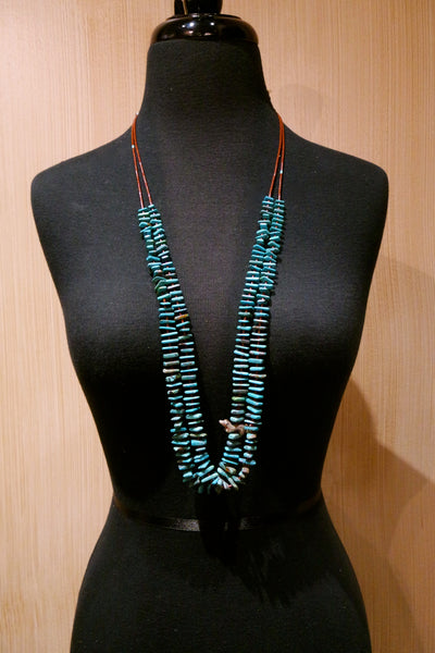 Southwestern Turquoise and Silver Two Strand Necklace with Heishi