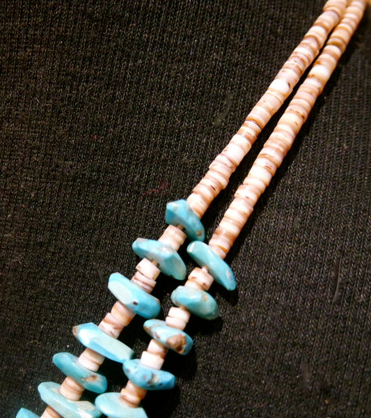 Older Navajo Turquoise Tab and Heishi Necklace with Jocla