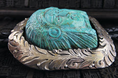 Silver and Turquoise Bolo Tie with Carved Indian Chief Slide