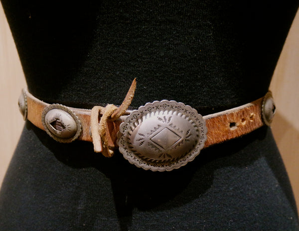 Southwestern Silver and Leather Children's Concha Belt or Hatband