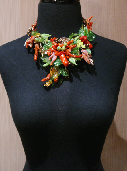 One of a Kind Venetian Glass, Coral, and Bead Necklace