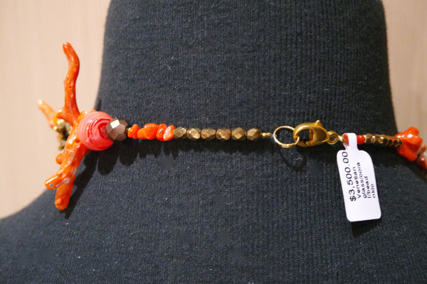 One of a Kind Venetian Glass, Coral, and Bead Necklace