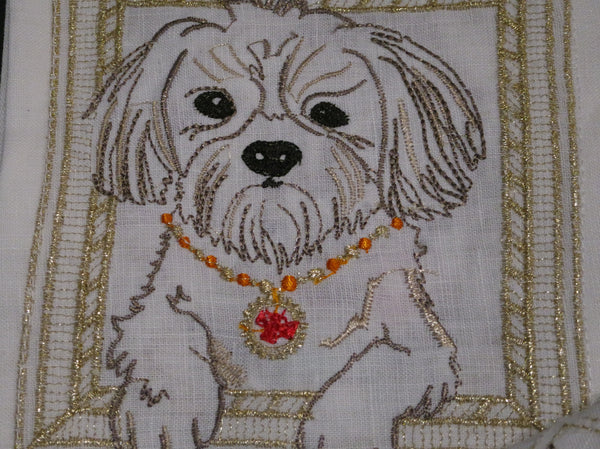 Kim Seybert Dog Portrait Linen Cocktail Napkins