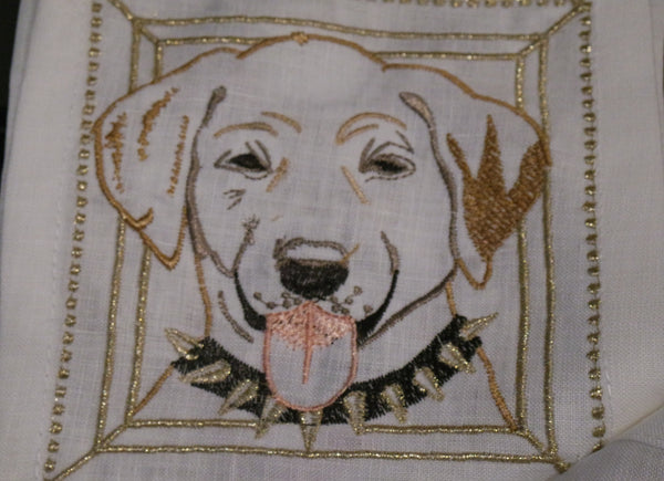 Kim Seybert Dog Portrait Linen Cocktail Napkins