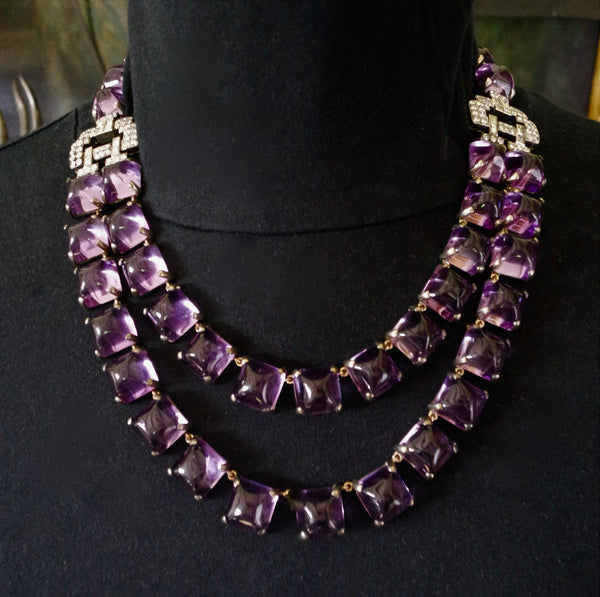 Estate Art Deco Platinum, Amethyst, and Diamond Two Strand Necklace