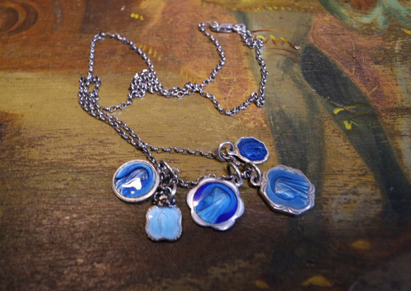 Shannon Koszyk Vintage Blue Mary Medals Necklace- 24"