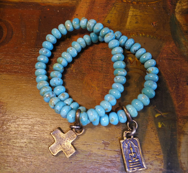 Shannon Koszyk Turquoise Bracelet with Bronze Cross Charm