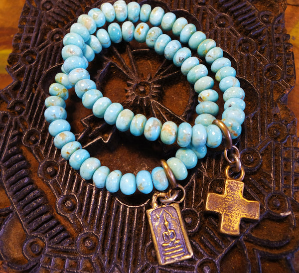 Shannon Koszyk Turquoise Bracelet with Bronze Cross Charm