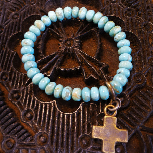 Shannon Koszyk Turquoise Bracelet with Bronze Cross Charm