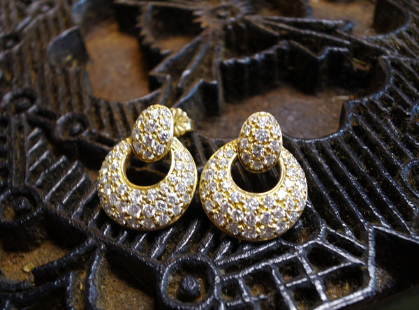 Estate 18K Yellow Gold and Brilliant Cut Diamond Pave Door-knocker Earrings