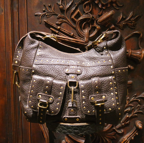 Rafe Studded Leather Purse in Dark Brown