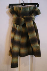 James Coviello Olive/Brown Ruched Plaid Skirt