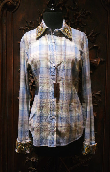 And Cake Embellished Plaid Shirt - Blue