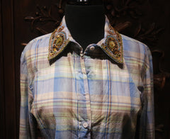 And Cake Embellished Plaid Shirt - Blue