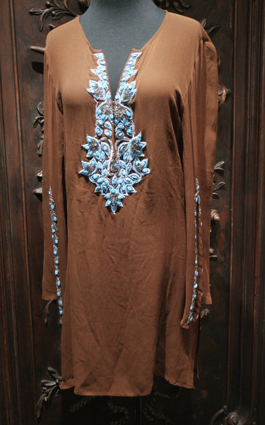 INCA - Brown Cover Up with Turquoise Beading