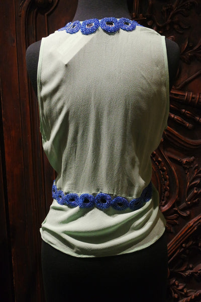 Tanja Pignatelli Green Cami Shirt with Blue Beaded Neckline